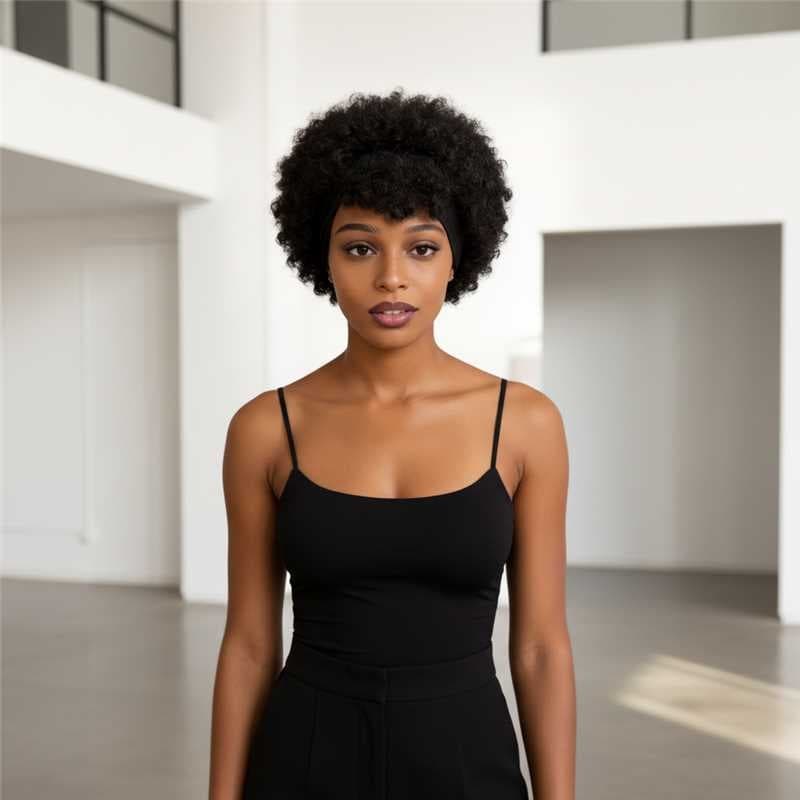 Perruque afro kinky curly avec bandeau intégré, glueless wear-and-go