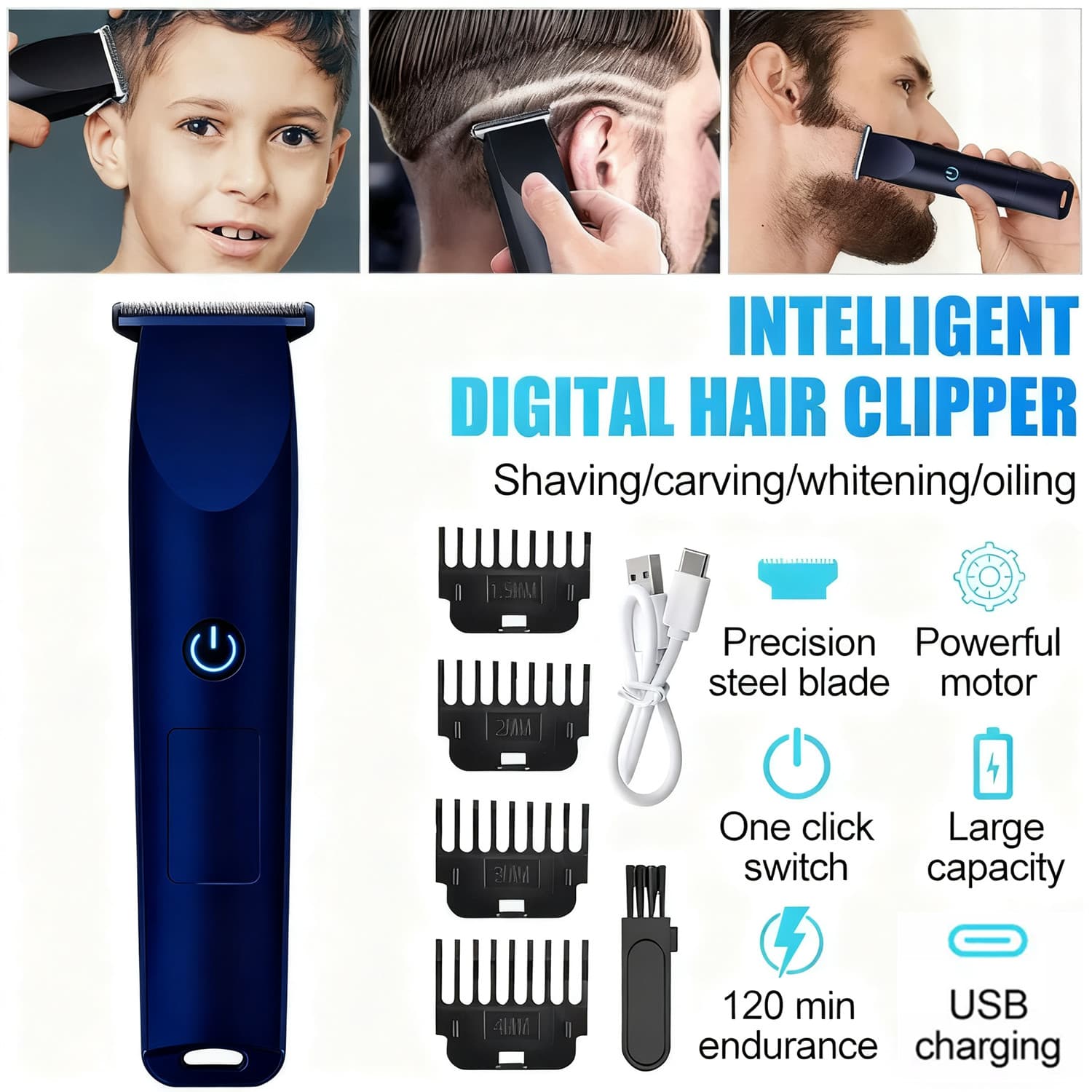 Trimmer cheveux et barbe tête flottante, finition barbershop