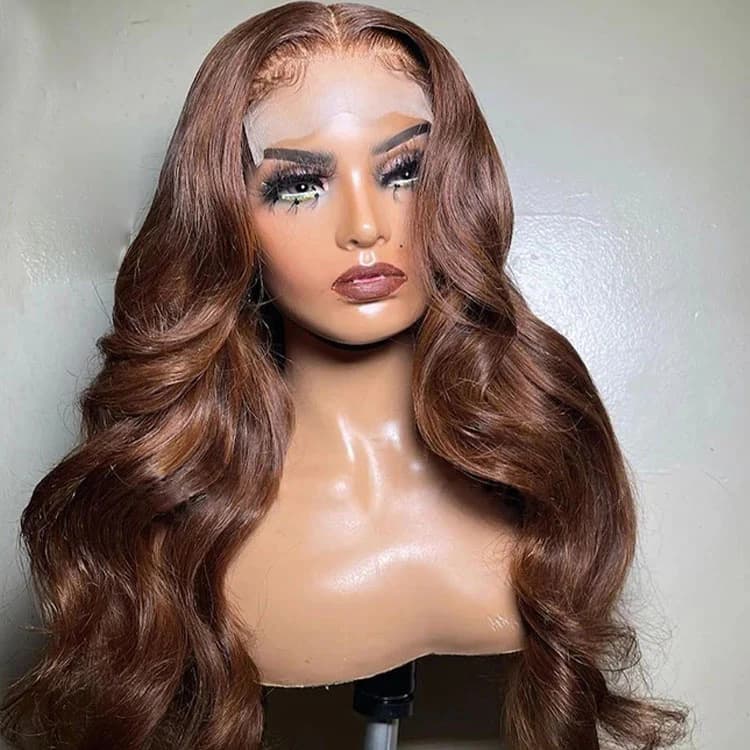 Perruque lace closure 4x4 cheveux humains body wave chocolat