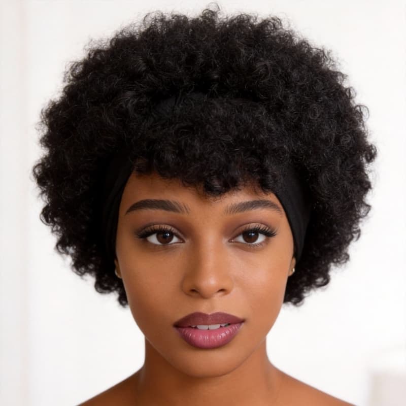 Perruque afro kinky curly avec bandeau intégré, glueless wear-and-go