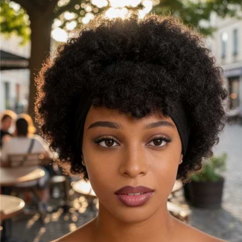 Perruque afro kinky curly avec bandeau intégré, glueless wear-and-go