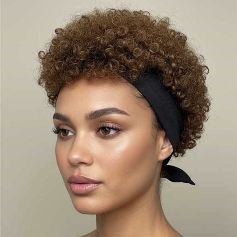 Perruque afro puff bandeau brun glueless