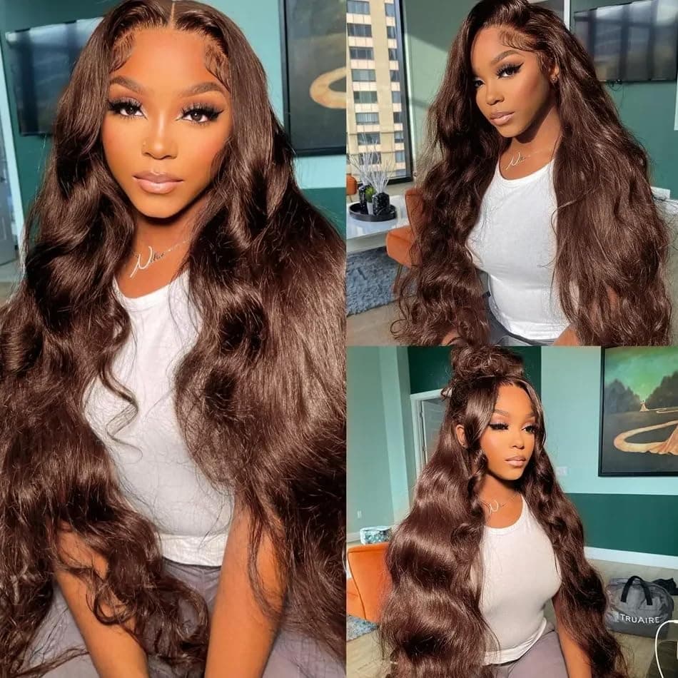 Perruque lace frontale 13x4 cheveux humains body wave chocolat