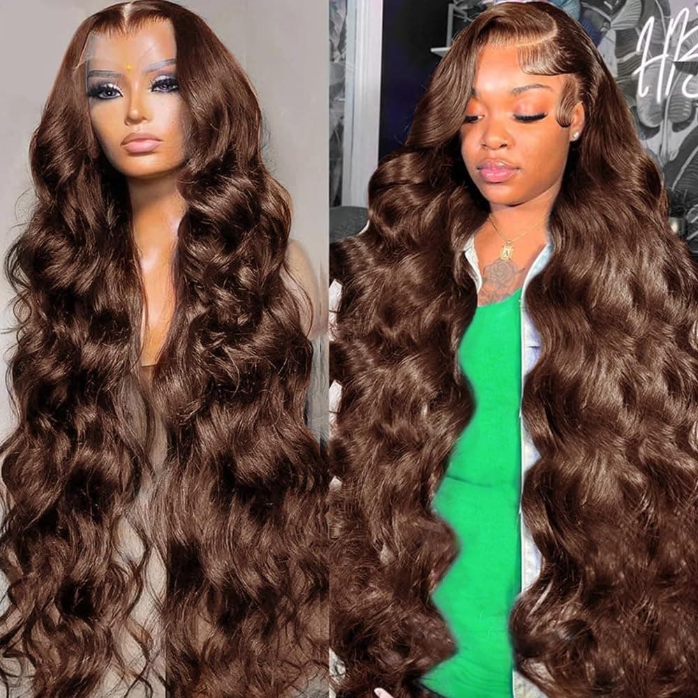 Perruque lace frontale 13x4 cheveux humains body wave chocolat