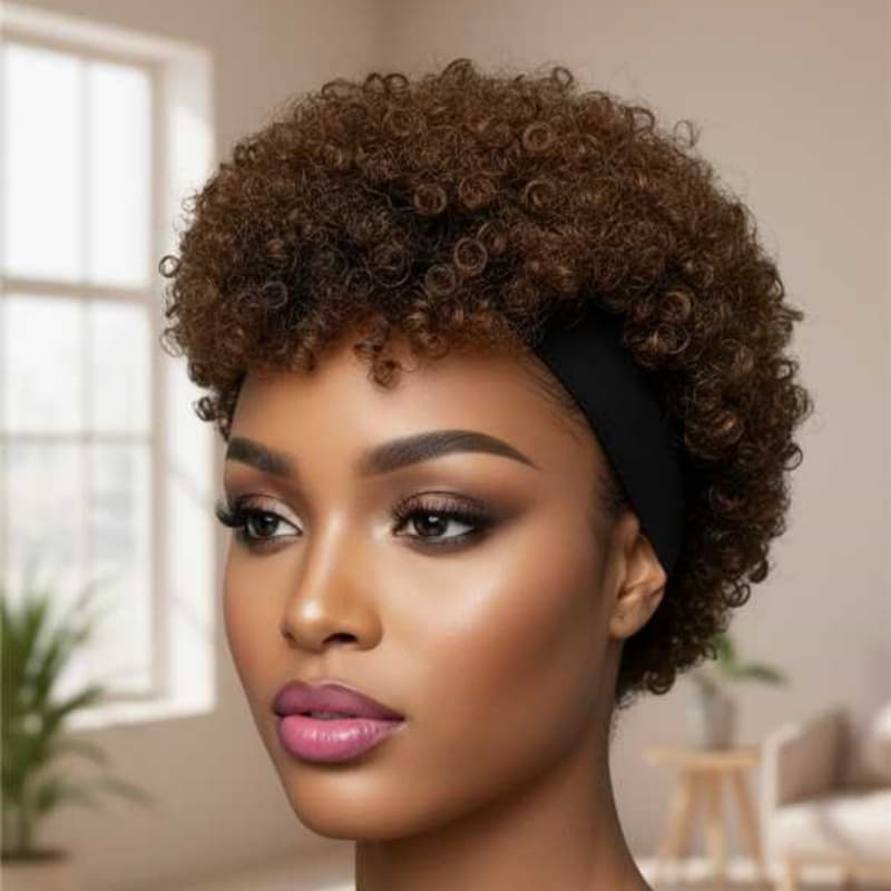 Perruque afro puff bandeau brun glueless