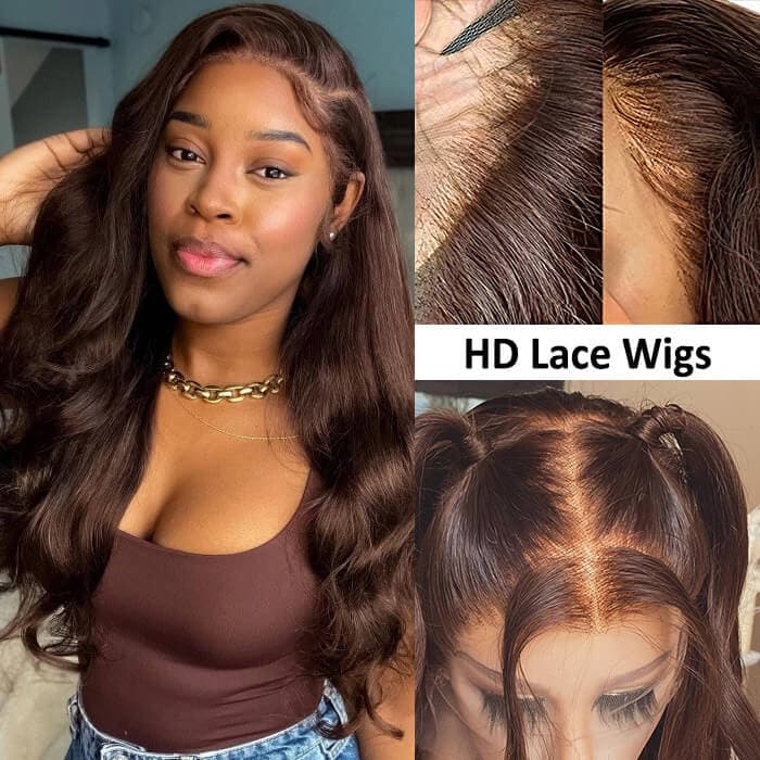 Perruque lace closure 4x4 cheveux humains body wave chocolat