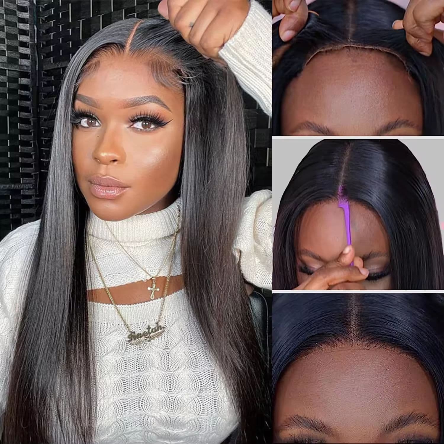Perruque glueless cheveux humains lisse, densités multiples