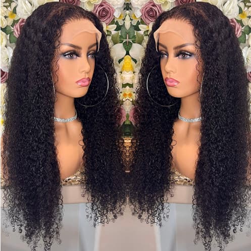Perruque brésilienne kinky curly lace frontale cheveux humains