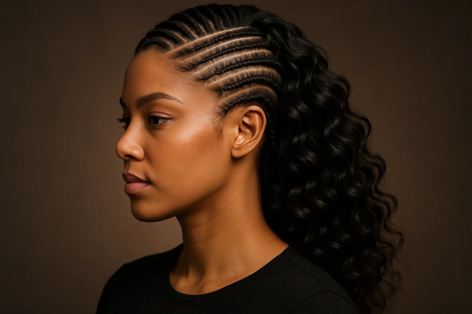 Side Swept Cornrows with Waves