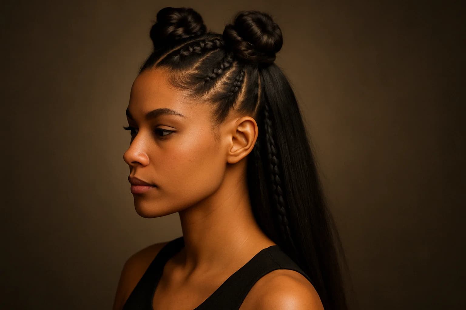 Half-Up Space Buns with Braids