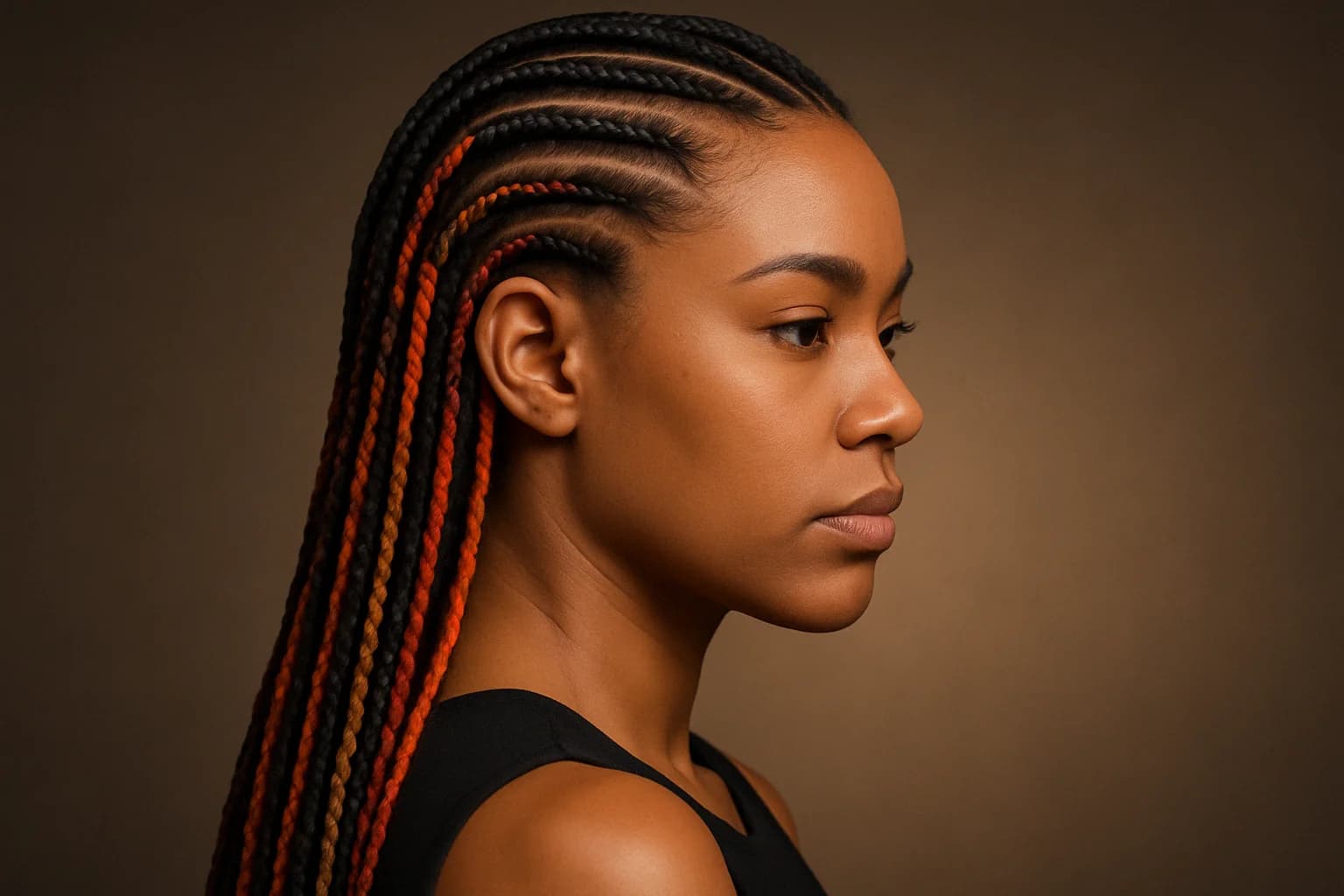 Box Braids with Color Accents